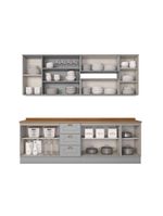 Cozinha Compacta 7 Peças com Aéreo 3 Portas com Vidro Amy Casa 812 Cinza