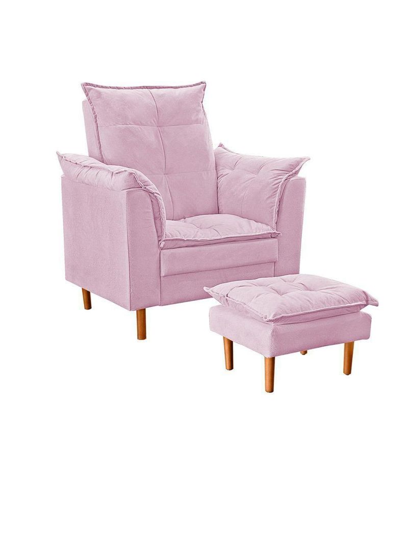 Poltrona De Amamentação Ergonômica Loana Com Puff Suede Rosê