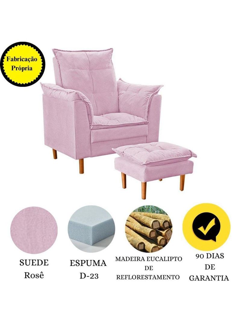 Poltrona De Amamentação Ergonômica Loana Com Puff Suede Rosê