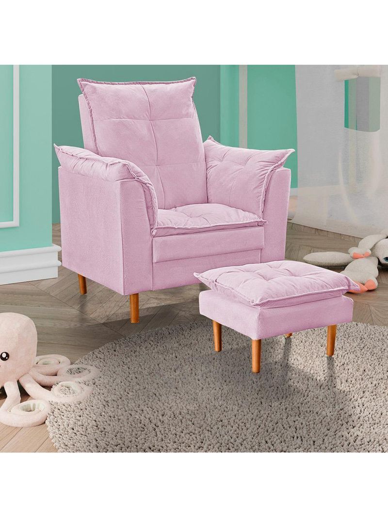 Poltrona De Amamentação Ergonômica Loana Com Puff Suede Rosê