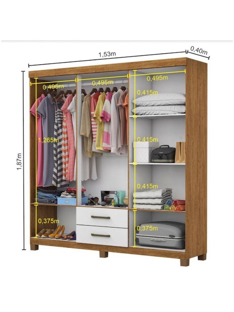 Guarda Roupa Casal 6 Portas Carioca Móveis Freijó Branco