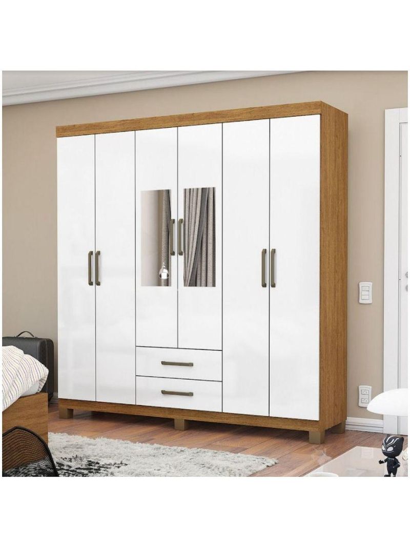 Guarda Roupa Casal 6 Portas Carioca Móveis Freijó Branco