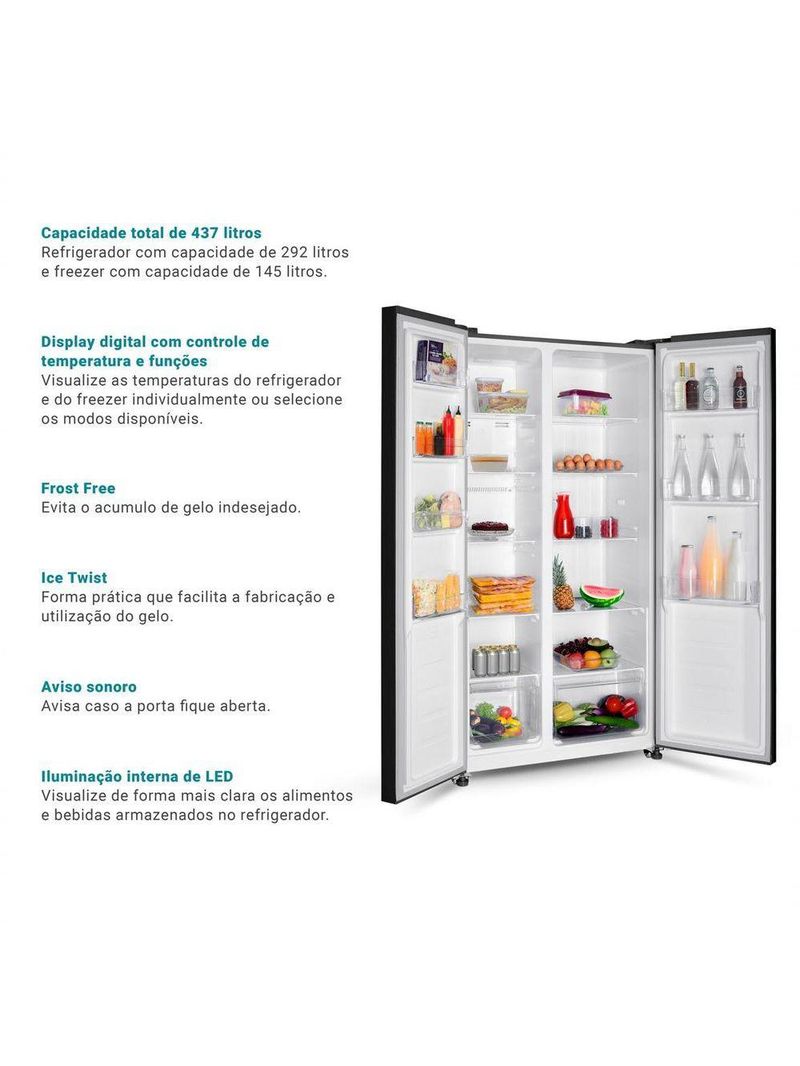 Geladeira 437L Philco Inverter Side By Side Inox 110V