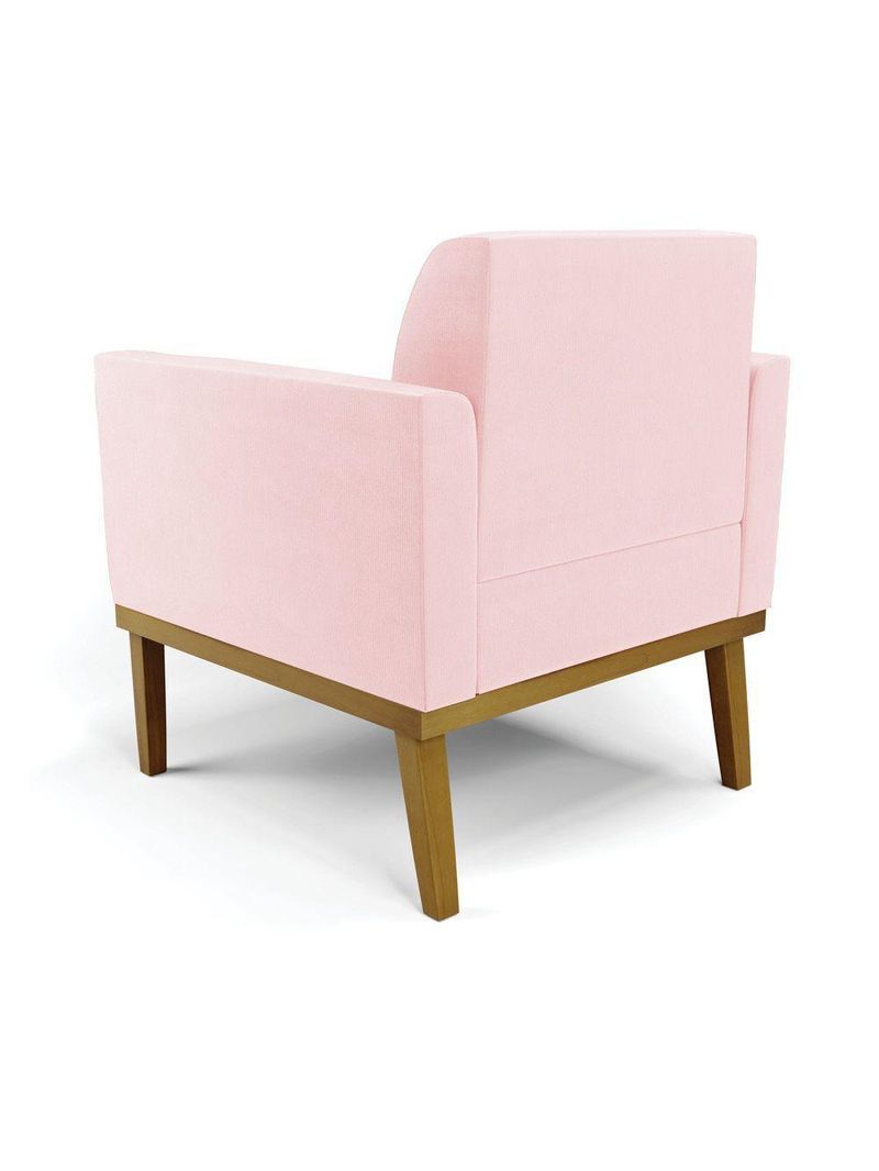 Sofá Namoradeira Com Poltrona Base De Madeira Fixa Castanho Marisa Suede Rosa Bebê D03 - D?rossi