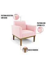 Sofá Namoradeira Com Poltrona Base De Madeira Fixa Castanho Marisa Suede Rosa Bebê D03 - D?rossi