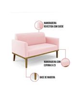 Sofá Namoradeira Com Poltrona Base De Madeira Fixa Castanho Marisa Suede Rosa Bebê D03 - D?rossi