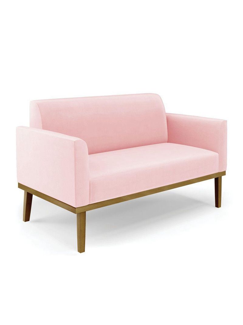 Sofá Namoradeira Com Poltrona Base De Madeira Fixa Castanho Marisa Suede Rosa Bebê D03 - D?rossi