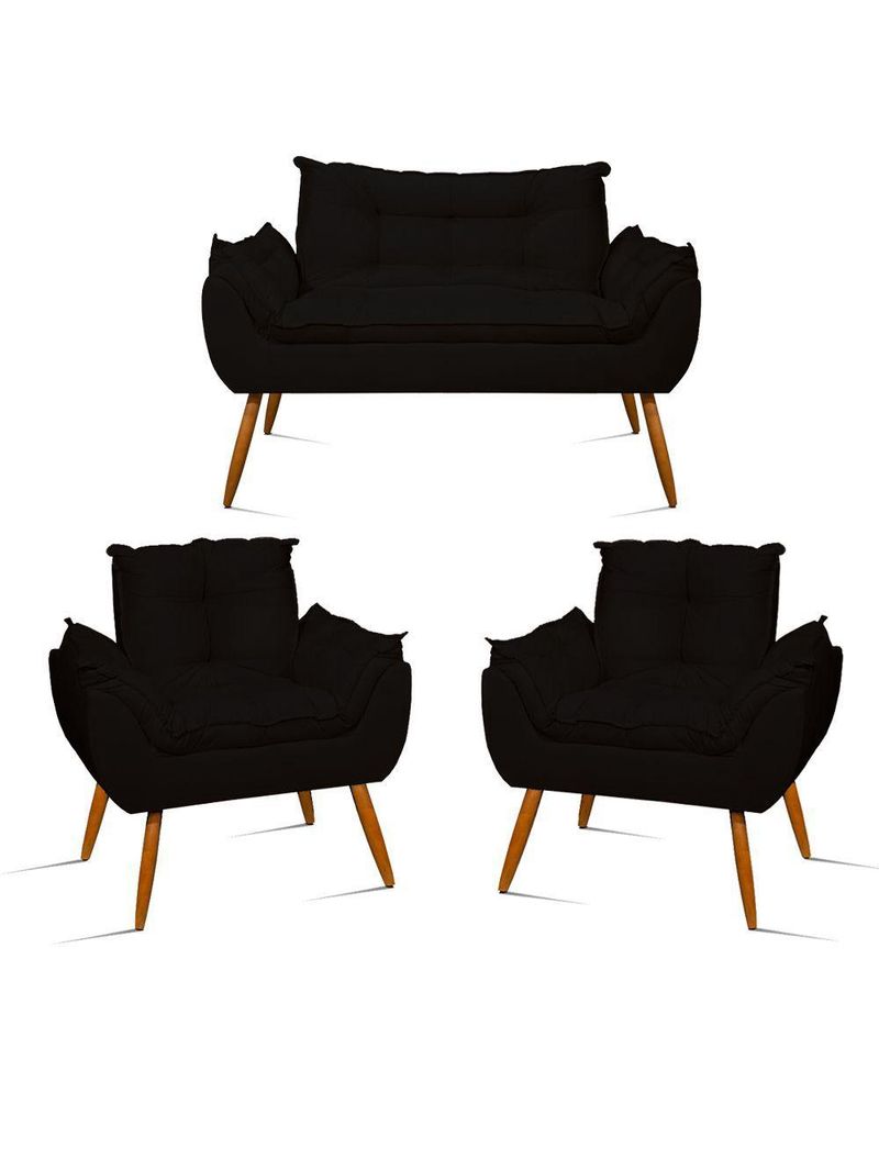 Kit Namoradeira + 2 Poltronas Opala preta