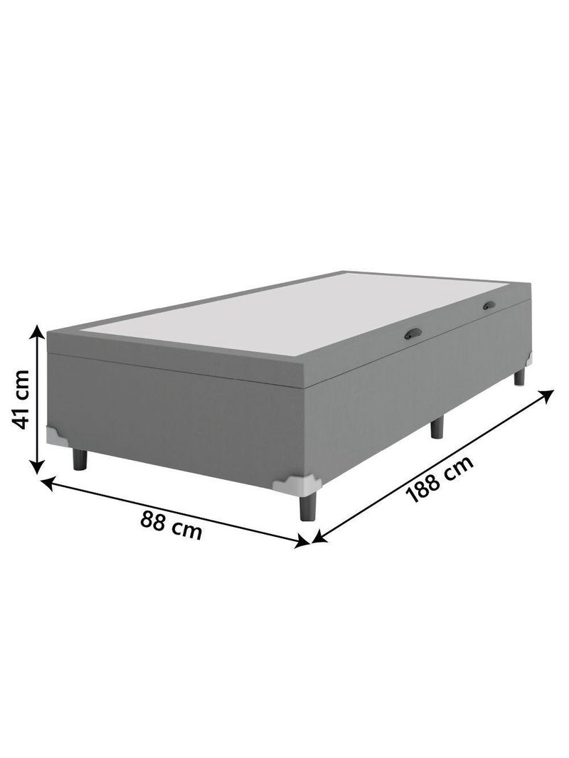 Cama Box com Baú Solteiro 0,88m com 41cm de Altura Prince Cinza