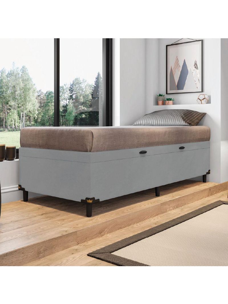 Cama Box com Baú Solteiro 0,88m com 41cm de Altura Prince Cinza