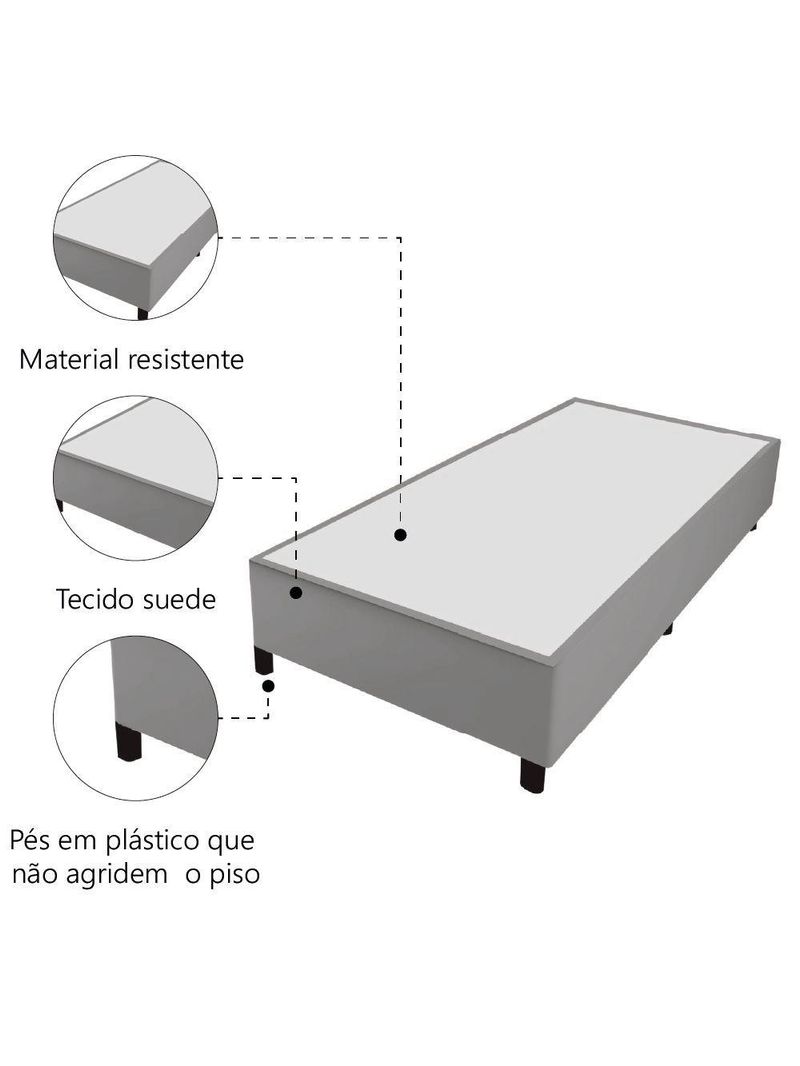 Cama Box Solteiro 0,88m com 38cm de Altura Suede Prince Cinza