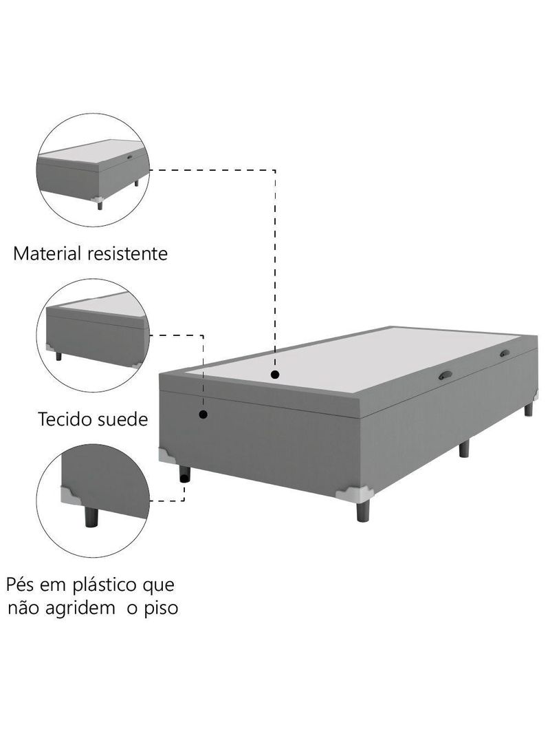Cama Box com Baú Solteiro 0,88m com 41cm de Altura Prince Cinza