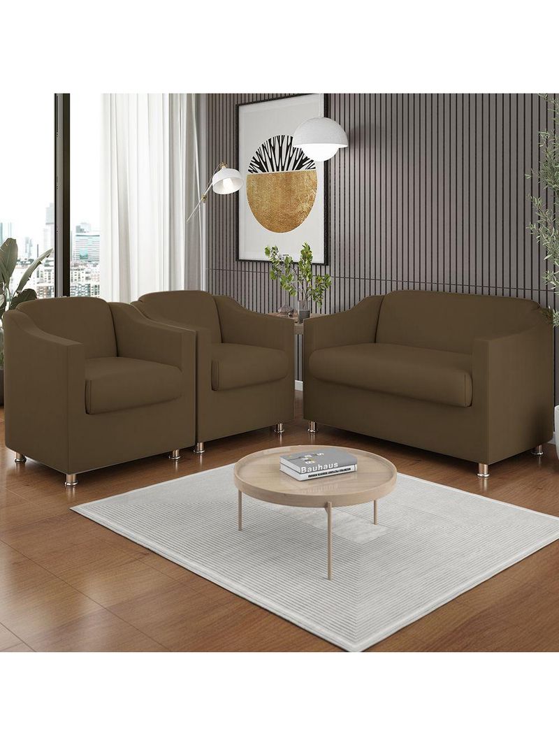 Kit 02 Poltronas Reforçada Clinica + Namoradeira Consultório Cor:marrom