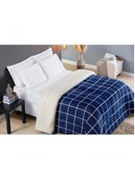 Coberdrom Sherpa E Flannel Austin Solteiro Manta 150g 01 Peça - Marinho