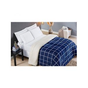 Coberdrom Sherpa E Flannel Austin Solteiro Manta 150g 01 Peça - Marinho.