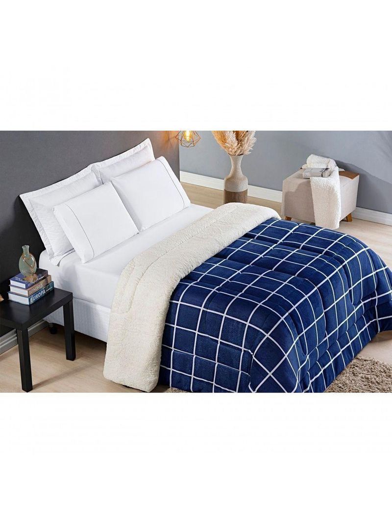 Coberdrom Sherpa E Flannel Austin Solteiro Manta 150g 01 Peça - Marinho