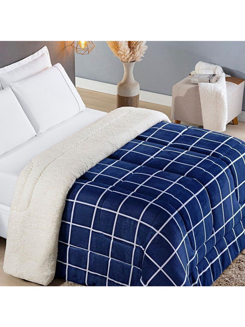 Coberdrom Sherpa E Flannel Austin Solteiro Manta 150g 01 Peça - Marinho