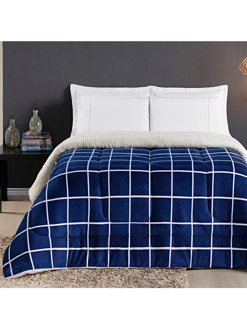 Coberdrom Sherpa E Flannel Austin Solteiro Manta 150g 01 Peça - Marinho