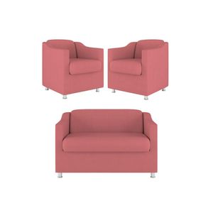 Kit 02 Poltronas Reforçada Clinica + Namoradeira Suede Tilla Cor: rosa