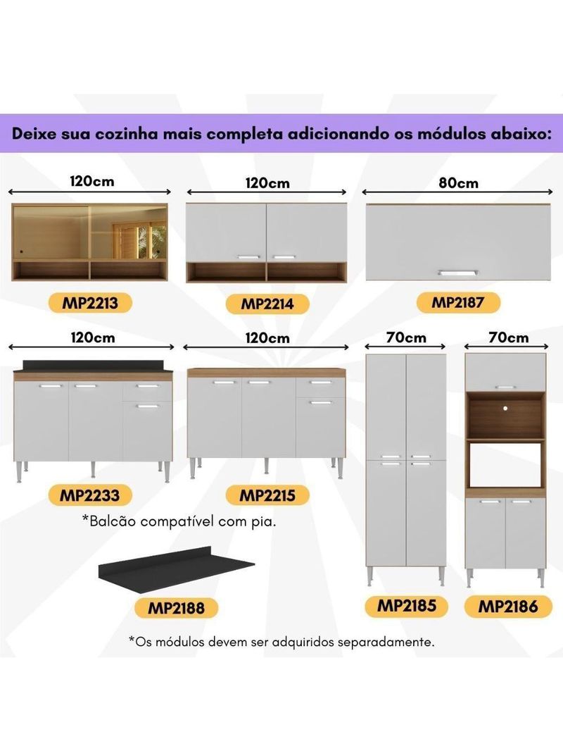 Balcão de Cozinha Gabinete para Pia 120cm Paris Multimóveis MP2215 - Rustic/Branco