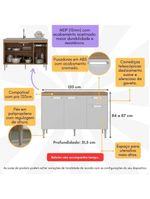Balcão de Cozinha Gabinete para Pia 120cm Paris Multimóveis MP2215 - Rustic/Branco