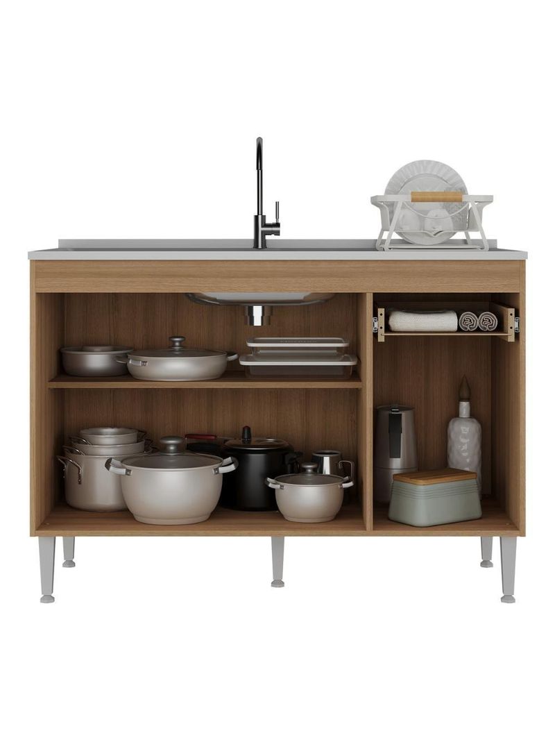 Balcão de Cozinha Gabinete para Pia 120cm Paris Multimóveis MP2215 - Rustic/Branco