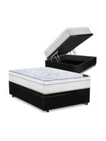 Cama Box Baú Casal Tecido Sintético Preto com Colchão 138 Toronto Molas Ensacadas Branco D33