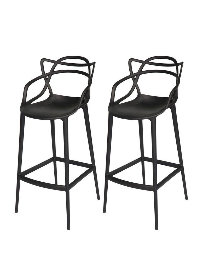 Conjunto 2 Banqueta Allegra Alta Master Empilhavel Preta Cozinha Americana Balcão Polipropileno