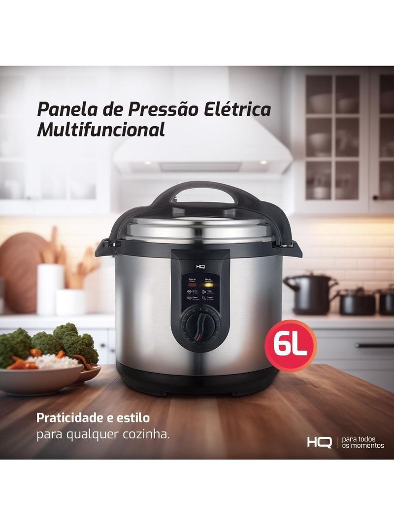 Panela De Pressão Elétrica Multifuncional HQ 6 Litros Inox HQ-Y6MI 220V