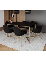 Mesa Jantar Industrial Preta 137X90Cm Base V Com 6 Poltronas Daw Pretas Base Dourada Preto
