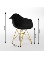 Mesa Jantar Industrial Preta 137X90Cm Base V Com 6 Poltronas Daw Pretas Base Dourada Preto