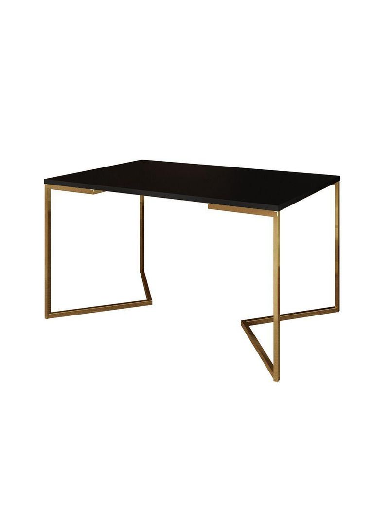 Mesa Jantar Industrial Preta 137X90Cm Base V Com 6 Poltronas Daw Pretas Base Dourada Preto