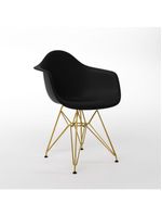 Mesa Jantar Industrial Preta 137X90Cm Base V Com 6 Poltronas Daw Pretas Base Dourada Preto