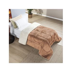 Coberdrom Sherpa E Flannel Everest Solteiro Manta Alta 150g 01 Peça - Apricot
