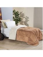 Coberdrom Sherpa E Flannel Everest Solteiro Manta Alta 150g 01 Peça - Apricot