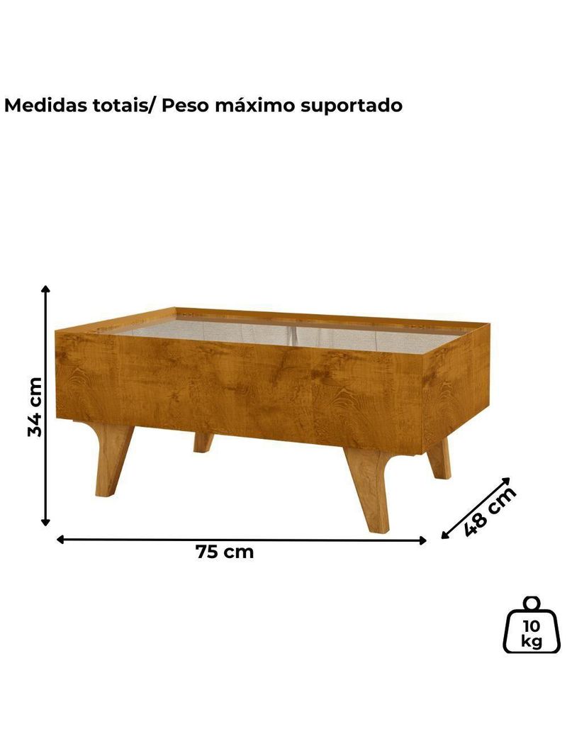 Mesa De Centro Com Espelho 1 Gaveta Sena 90 Cm Bechara Cinamomo