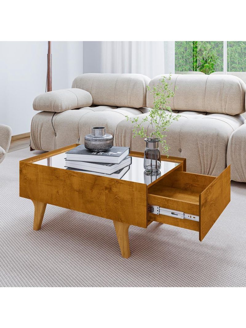 Mesa De Centro Com Espelho 1 Gaveta Sena 90 Cm Bechara Cinamomo