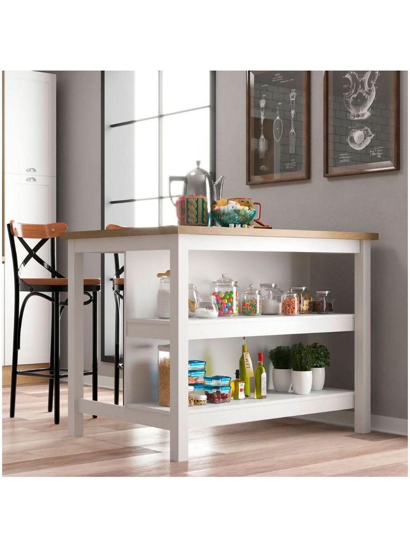 Ilha Cozinha Ditália 2 Prateleiras Branco Cd-1019