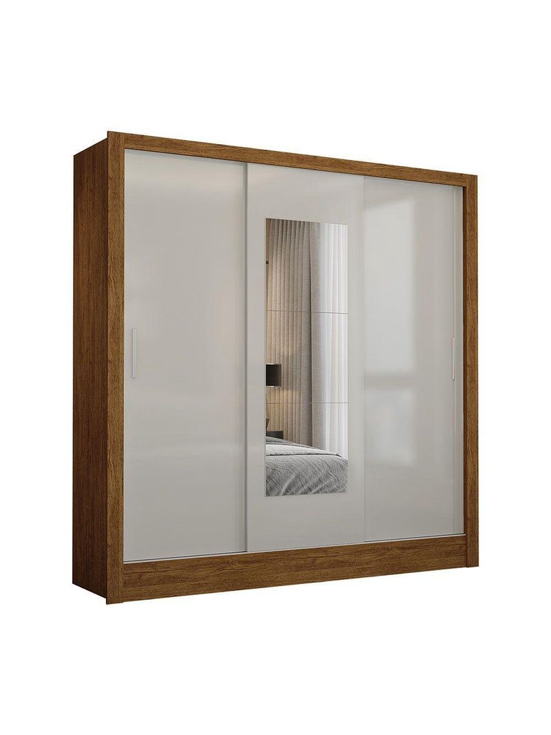 Guarda Roupa Fortaleza 3 Portas Espelho Freijó OffWhite