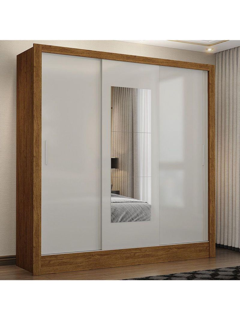 Guarda Roupa Fortaleza 3 Portas Espelho Freijó OffWhite