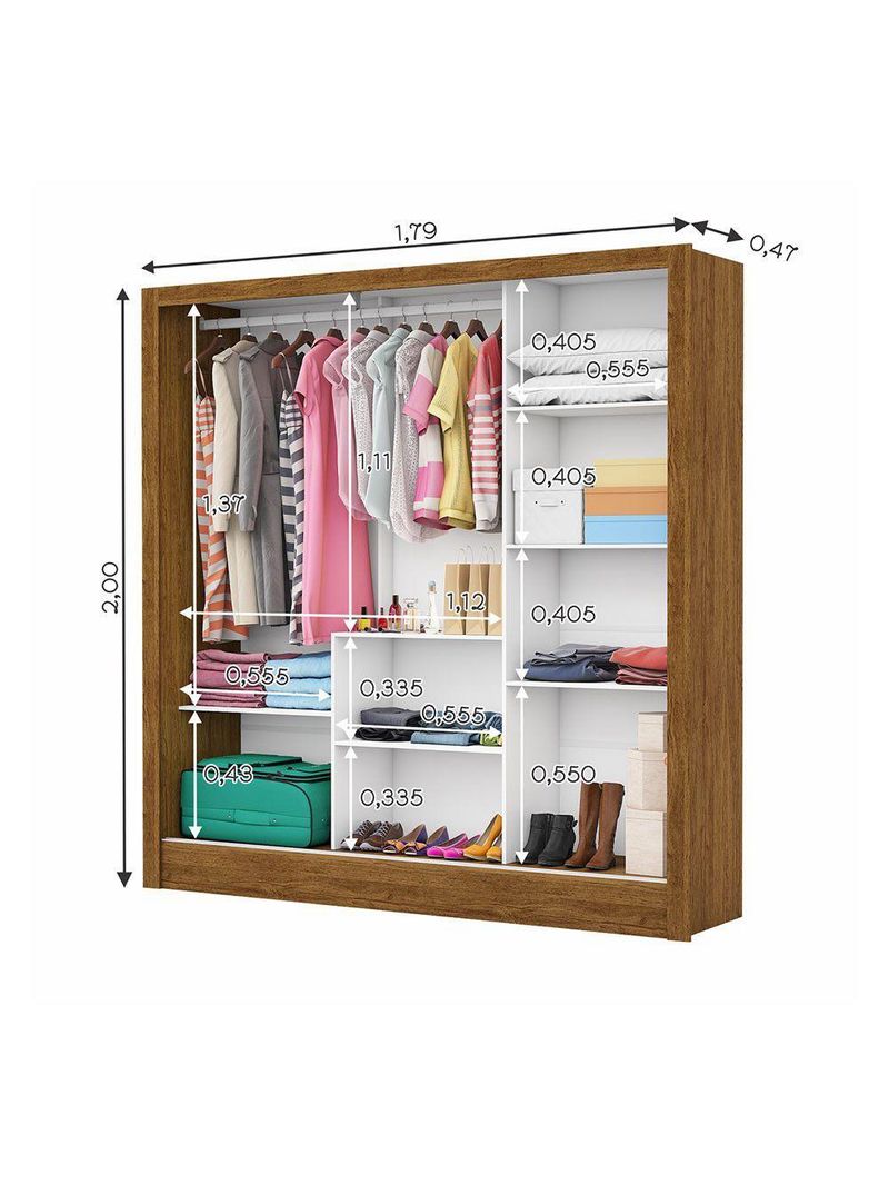 Guarda Roupa Fortaleza 3 Portas Espelho Freijó OffWhite