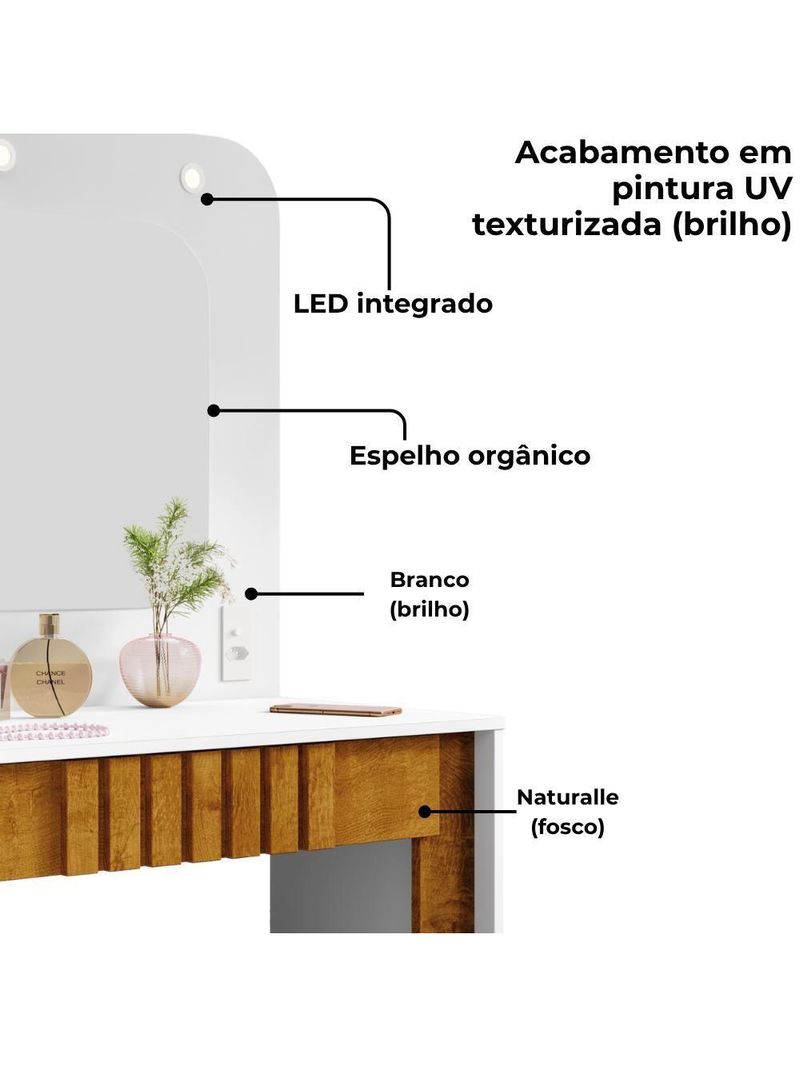 Penteadeira Espelho Camarim Rouge 90 Cm Bechara Branco Naturalle