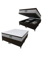 Cama Box Baú Queen Colchão Molas Pocket Ensacadas Tower 158x198x75cm Branco / Marrom Gazin