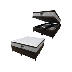 Cama Box Baú Queen Colchão Molas Pocket Ensacadas Tower 158x198x75cm Branco / Marrom Gazin