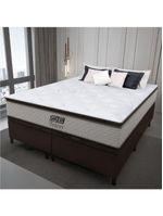 Cama Box Baú Queen Colchão Molas Pocket Ensacadas Tower 158x198x75cm Branco / Marrom Gazin