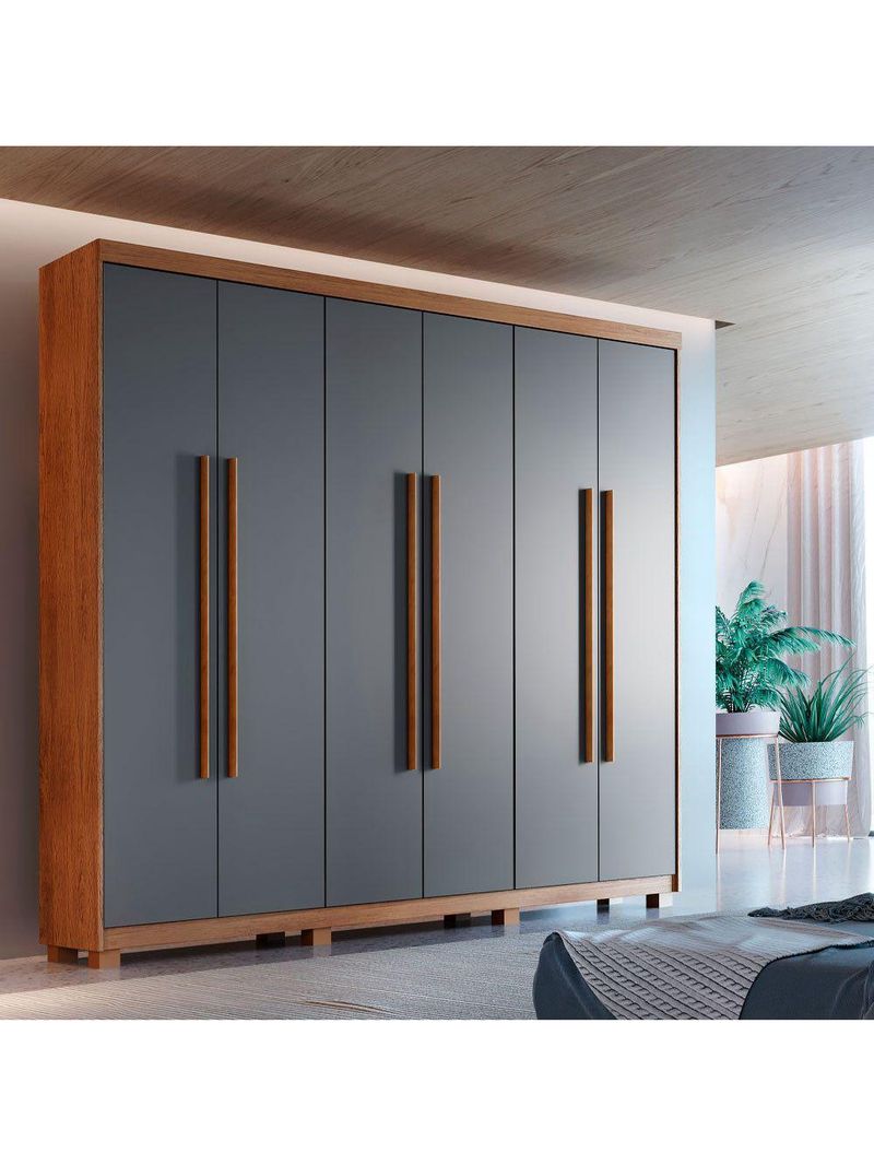 Guarda Roupa Casal Heros 6 Portas com Pés - Moderna Imbuia com Grafite
