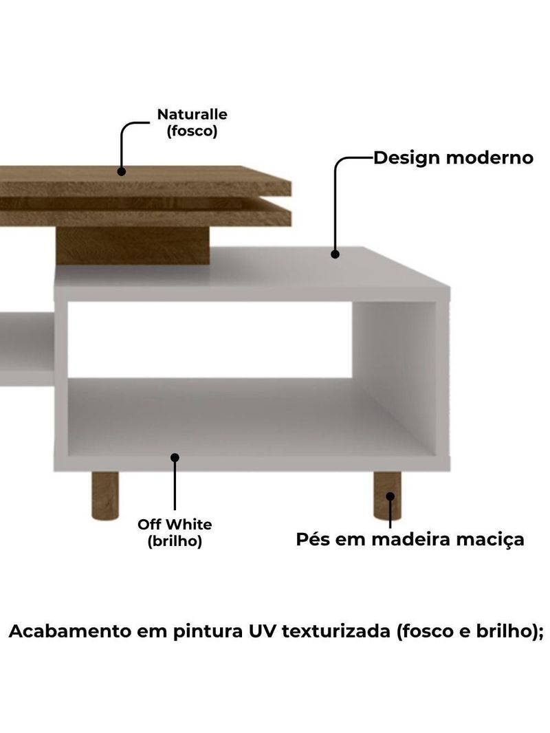 Mesa de Centro para Sala Lima 90 cm Bechara Off White Naturalle