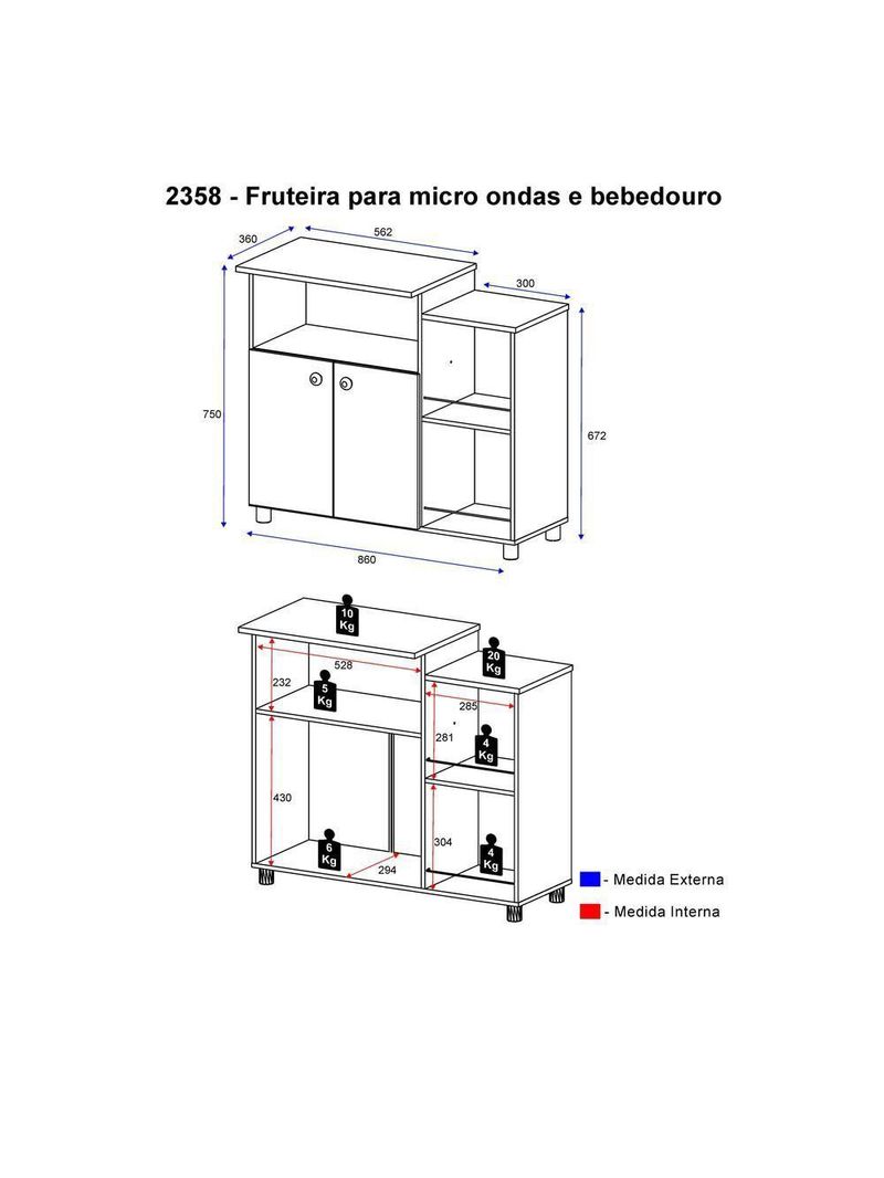 Balcão Multimóveis Para Forno e Micro-ondas Branco Ref2358 Branco Premium