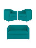 Kit 02 Poltronas Reforçada Clinica + Namoradeira Suede Tilla Cor:azul Turquesa