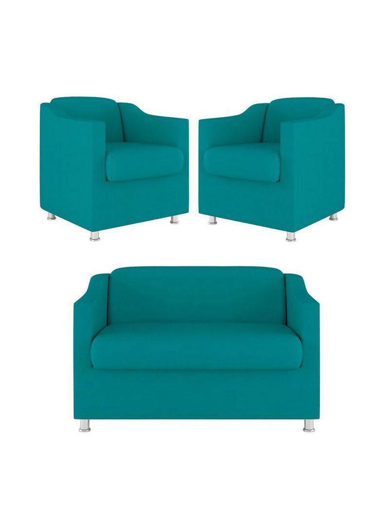 Kit 02 Poltronas Reforçada Clinica + Namoradeira Suede Tilla Cor:azul Turquesa